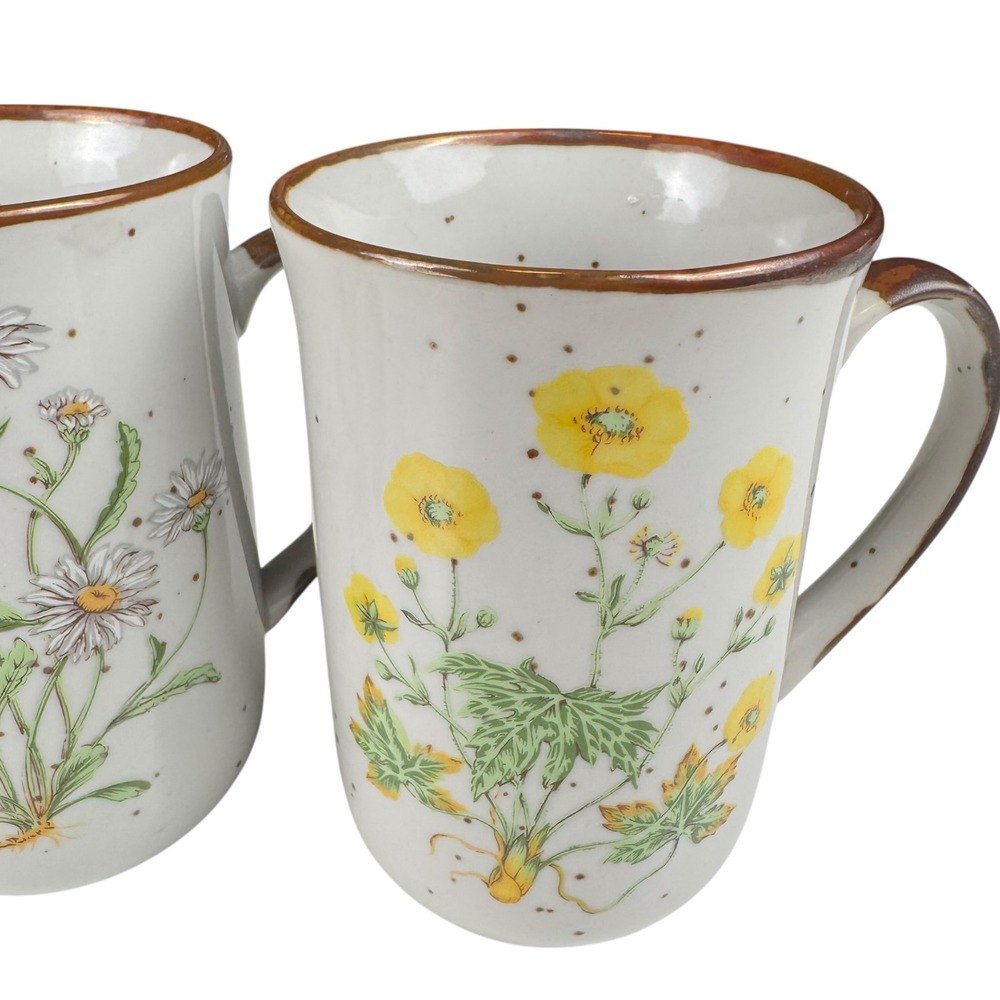 Vintage Japan Stoneware Floral Mug Set Sweet Clover Daisy Buttercup 3pc MUGS - Picture 4 of 8